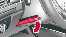 Lever beneath steering column
